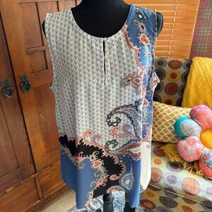 JJill Sleeveless Lightweight Print Blouse Size Large